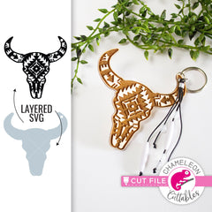 Aztec Cow Skull Pin Keychain SVG png dxf eps jpeg SVG DXF PNG Cutting File
