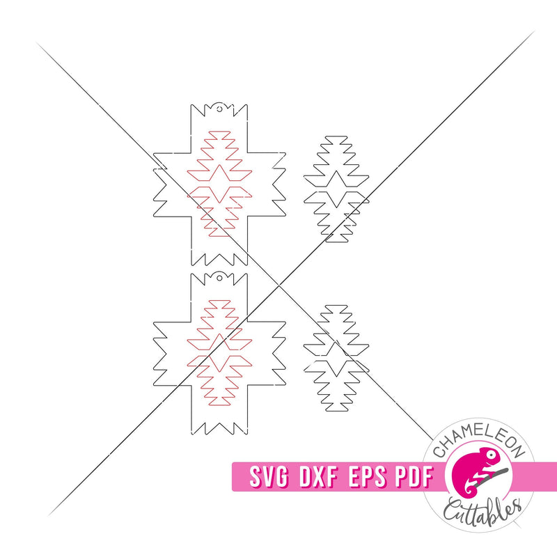 Aztec inspired Cross Earrings and Keychain for Laser cutter svg dxf eps pdf SVG DXF PNG Cutting File