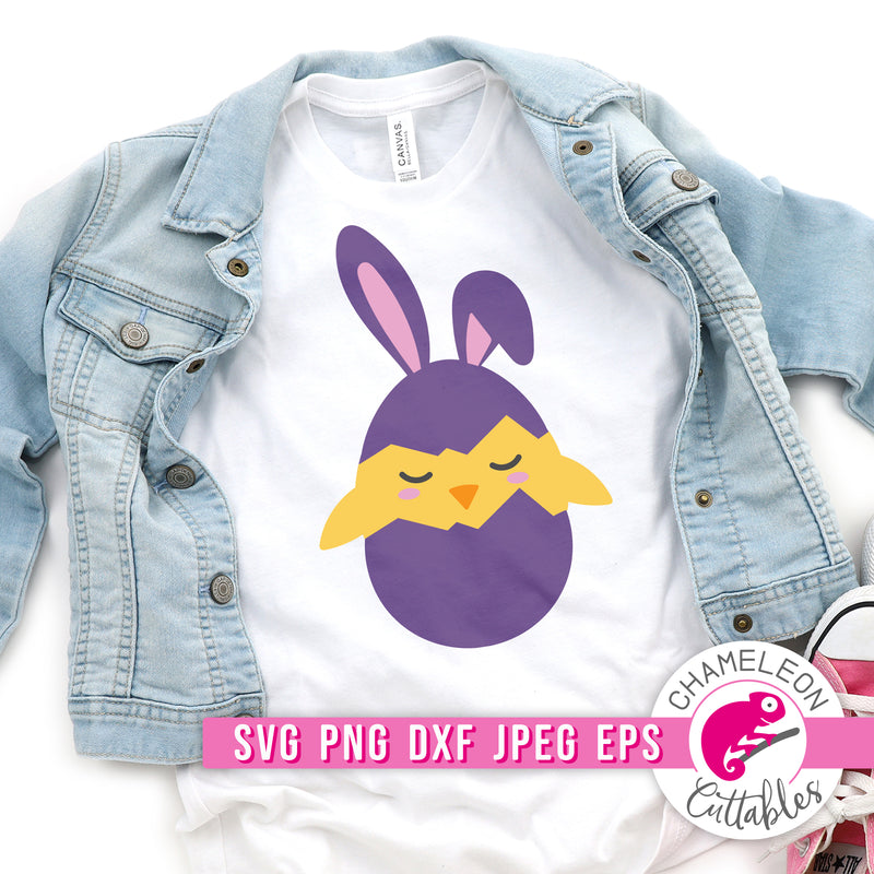 Easter chick in egg with bunny ears svg png dxf eps jpeg