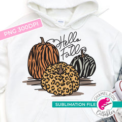 Hello Fall Animal Print Pumpkin Sublimation PNG file Sublimation PNG
