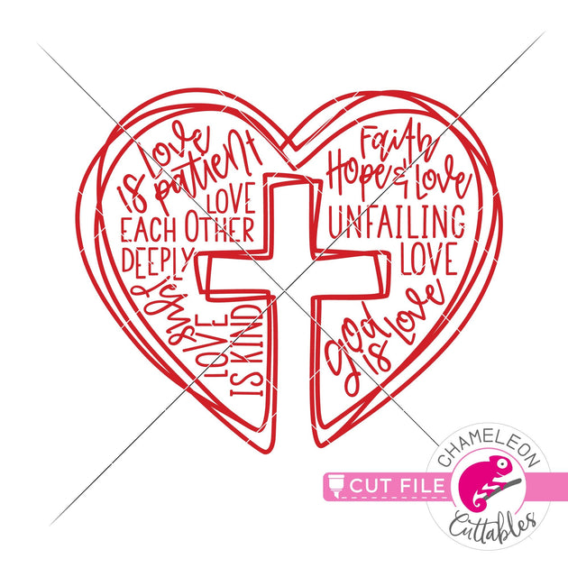 Jesus is Love Cross Heart Word Art svg png dxf eps jpeg Chameleon