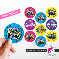 Boom Valentines Stickers PNG Print and Cut