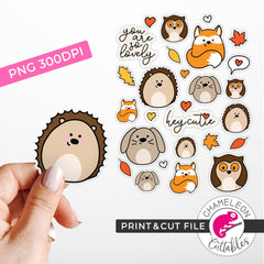 Print and Cut Fall Animal Stickers PNG Print and Cut
