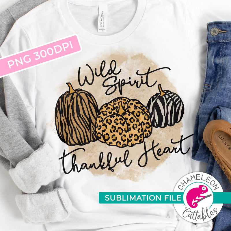 Wild Spirit Thankful Heart Pumpkin Thanksgiving Sublimation PNG file Sublimation PNG