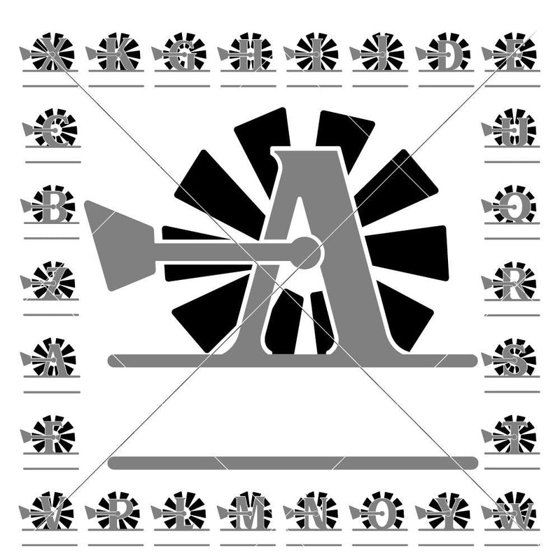 A-Z Windmill Split Design For Family Name Farmhouse Svg Png Dxf Svg Dxf Png Cutting File