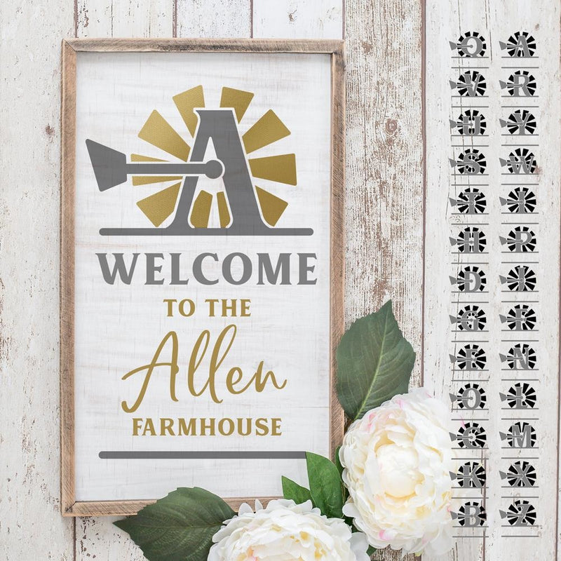 A-Z Windmill Split Designs For Family Name Farmhouse Svg Png Dxf Svg Dxf Png Cutting File