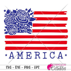 America USA American Flag with Flowers svg png dxf eps SVG DXF PNG Cutting File