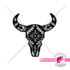 Aztec Cow Skull Pin SVG png dxf eps jpeg SVG DXF PNG Cutting File