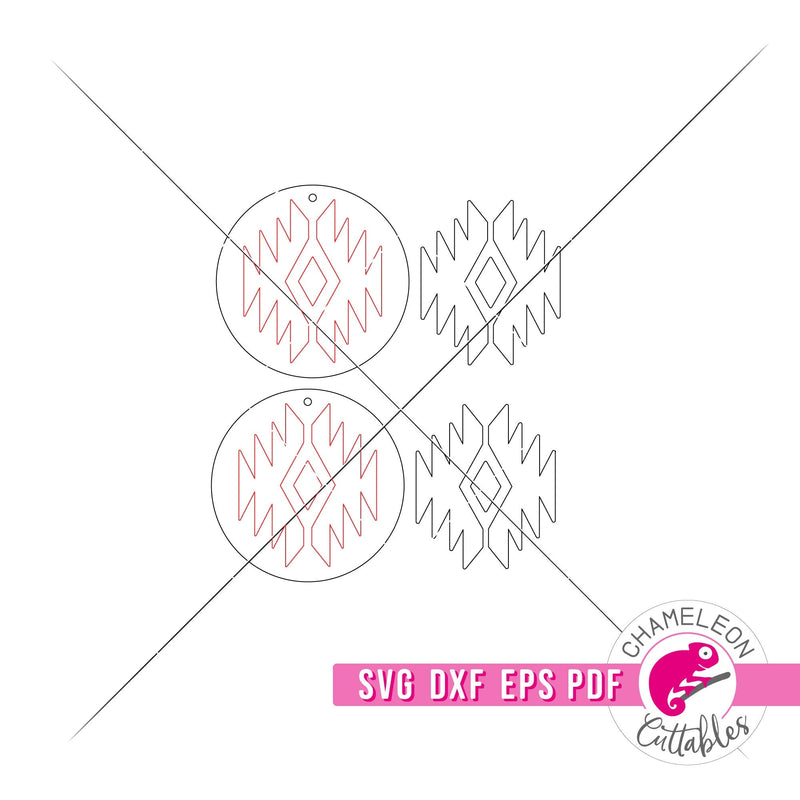 Aztec inspired Circle Earrings and Keychain for Laser cutter svg dxf eps pdf SVG DXF PNG Cutting File