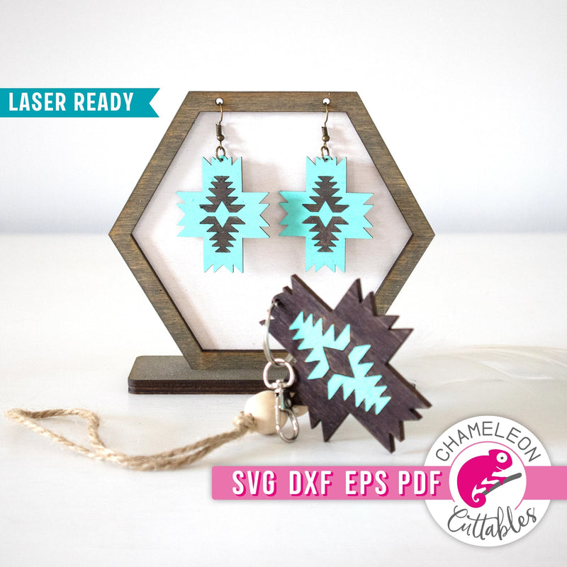 Aztec inspired Cross Earrings and Keychain for Laser cutter svg dxf eps pdf SVG DXF PNG Cutting File