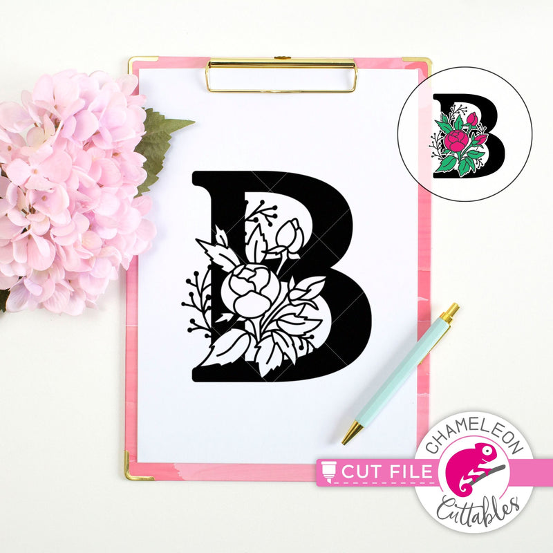 B Floral Monogram Letter with Flowers svg png dxf eps jpeg SVG DXF PNG Cutting File