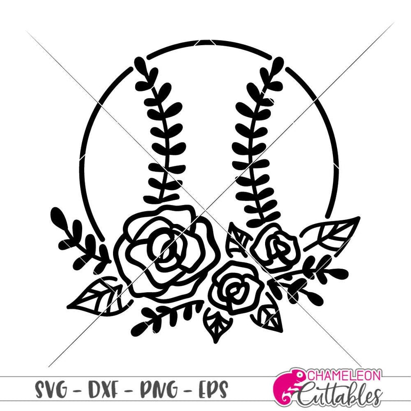 Baseball with Flowers svg png dxf eps SVG DXF PNG Cutting File