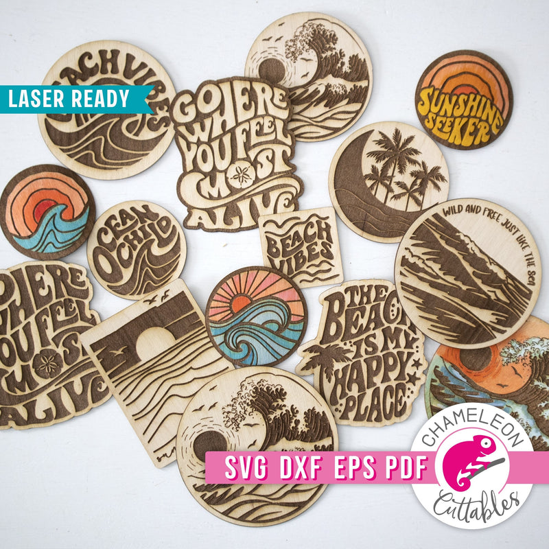 Beach Ocean Sticker Bundle for Laser cutter svg dxf eps pdf SVG DXF PNG Cutting File