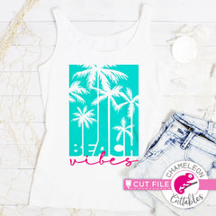 Beach vibes palm tree rectangle svg png dxf eps jpeg SVG DXF PNG Cutting File