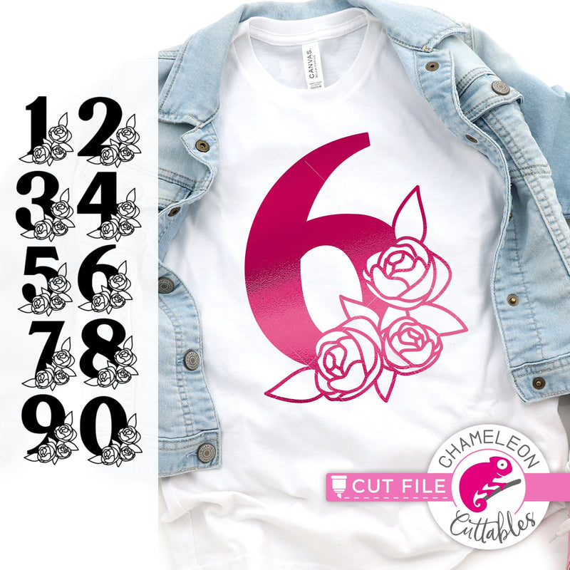 Birthday Numbers with Flowers svg png dxf eps jpeg SVG DXF PNG Cutting File