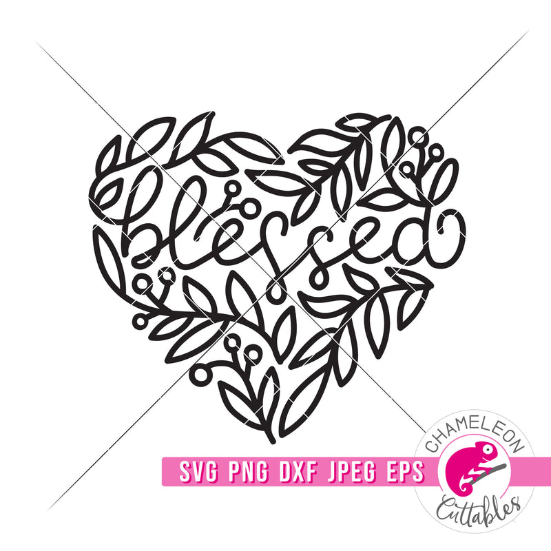 Blessed Heart with Fall Leaves Thanksgiving svg png dxf eps jpeg