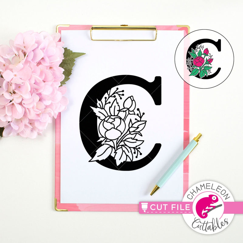 Circle with 3 Roses for Monogram svg png dxf eps Chameleon Cuttables LLC