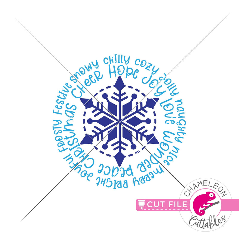 Christmas snowflake word art circle round svg png dxf eps jpeg SVG DXF PNG Cutting File