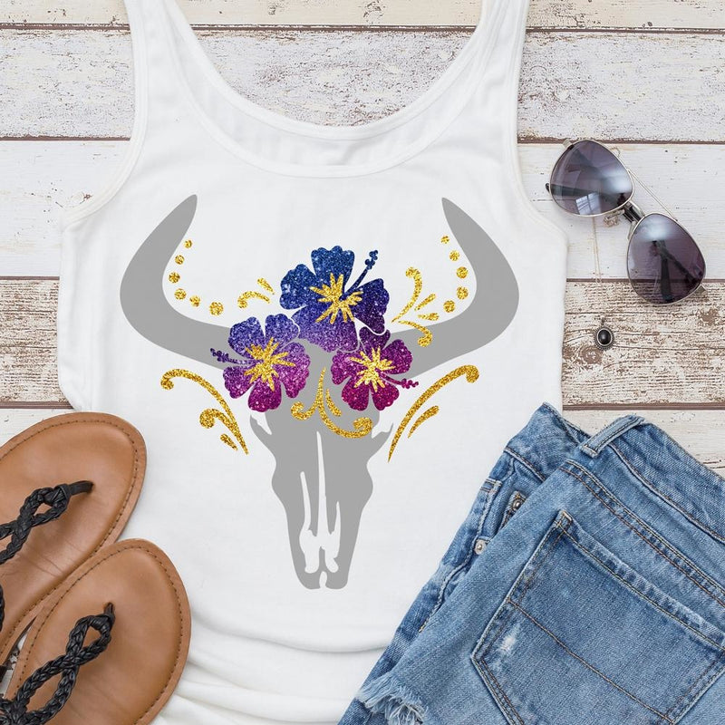 Cow Skull Bull Head Tropical Flowers Svg Png Dxf Eps Svg Dxf Png Cutting File