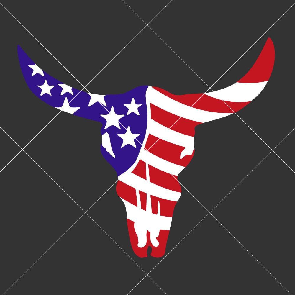 Junior's Design By Humans July 4th American Flag Bull Horns Skull