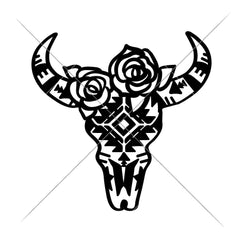 Cow Skull Bull Head With Aztec Pattern And Roses Svg Png Dxf Eps Svg Dxf Png Cutting File