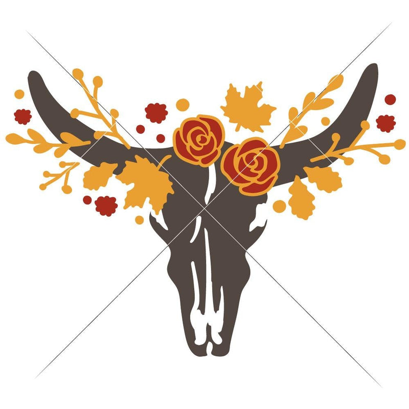 Cow Skull Bull Head With Fall Leaves Svg Png Dxf Eps Svg Dxf Png Cutting File