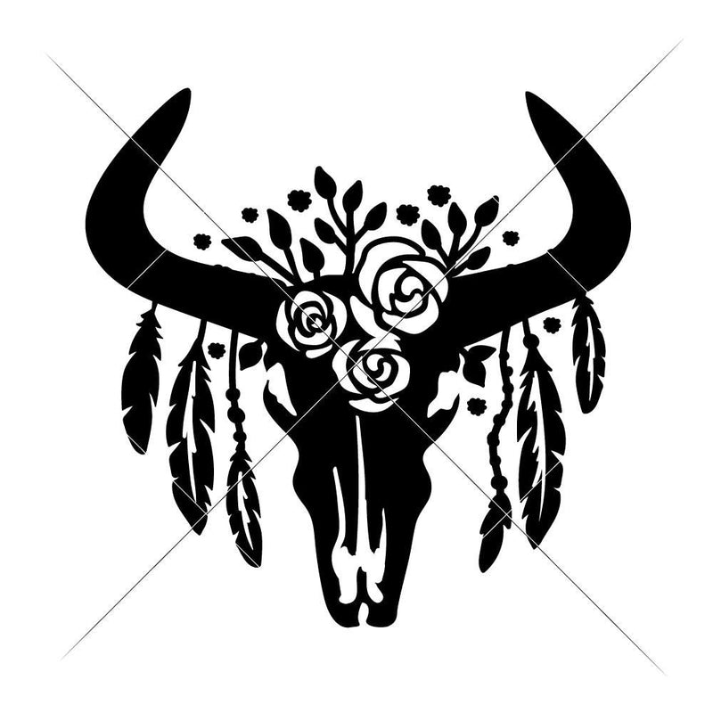 Cow Skull Bull Head With Feathers Svg Png Dxf Eps Svg Dxf Png Cutting File