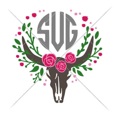 Cow Skull Bull Head With Flowers For Monogram Multi Color Svg Png Dxf Eps Svg Dxf Png Cutting File