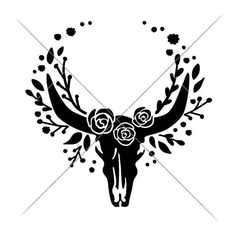 Cow Skull Bull Head With Flowers For Monogram Svg Png Dxf Eps Svg Dxf Png Cutting File