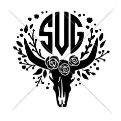 Cow Skull Bull Head With Flowers For Monogram Svg Png Dxf Eps Svg Dxf Png Cutting File