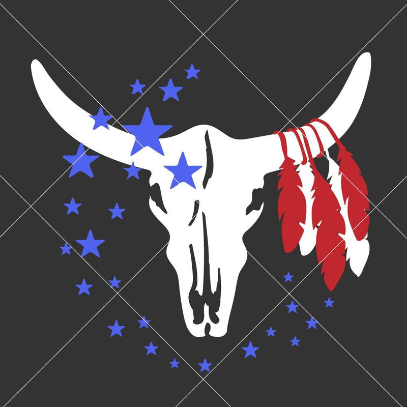 Cow Skull Bull Head With Stars And Feathers Svg Png Dxf Eps Svg Dxf Png Cutting File