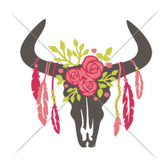 Cow Skull With Feathers 4 Colors Svg Png Dxf Eps Svg Dxf Png Cutting File