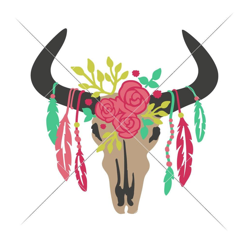 Cow Skull With Feathers 6 Colors Svg Png Dxf Eps Svg Dxf Png Cutting File