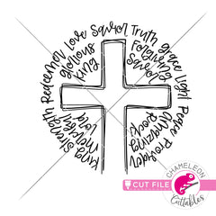 Cross Sketch with words round svg png dxf eps jpeg SVG DXF PNG Cutting File