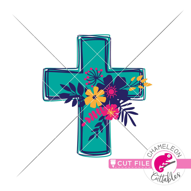 Cross with Flowers layered svg png dxf eps jpeg SVG DXF PNG Cutting File