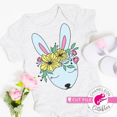 Cute Easter Bunny with Spring flowers layered svg png dxf eps jpeg SVG DXF PNG Cutting File