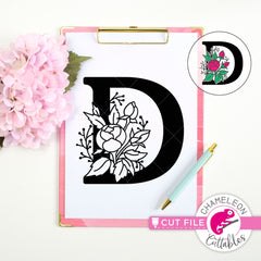 D Floral Monogram Letter with Flowers svg png dxf eps jpeg SVG DXF PNG Cutting File