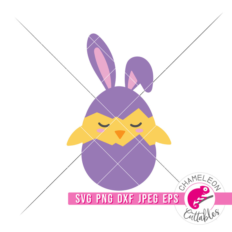 Easter chick in egg with bunny ears svg png dxf eps jpeg