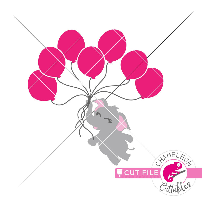 Elephant girl with 7 balloons svg png dxf eps jpeg SVG DXF PNG Cutting File