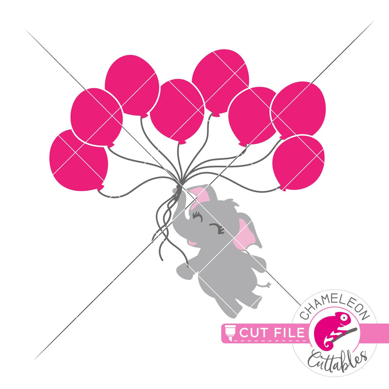Elephant girl with 8 balloons svg png dxf eps jpeg SVG DXF PNG Cutting File
