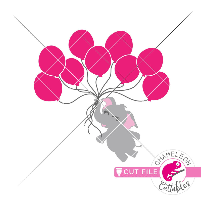 Elephant girl with 9 balloons svg png dxf eps jpeg SVG DXF PNG Cutting File