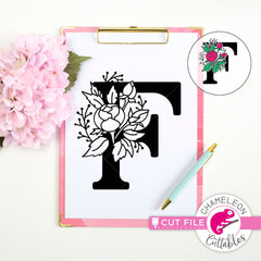 F Floral Monogram Letter with Flowers svg png dxf eps jpeg SVG DXF PNG Cutting File