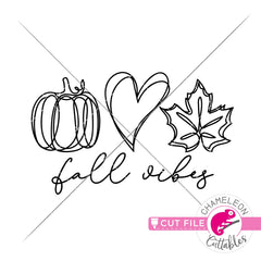 Fall Vibes Pumpkin Heart Leaf sketch line art svg png dxf eps jpeg SVG DXF PNG Cutting File
