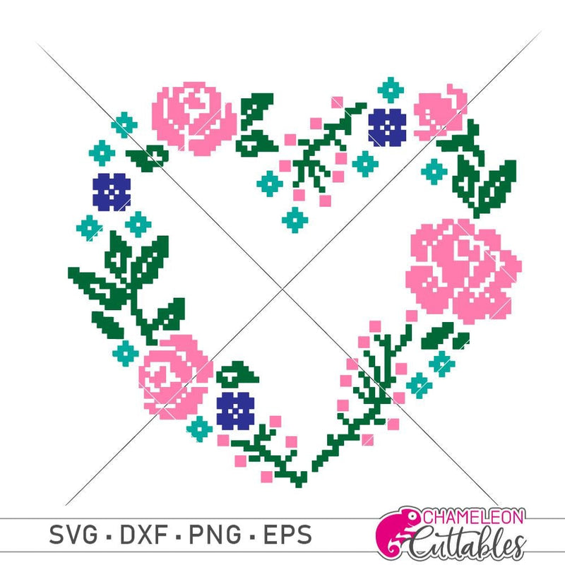 Faux Embroidery Floral Heart Svg Png Dxf Eps Svg Dxf Png Cutting File