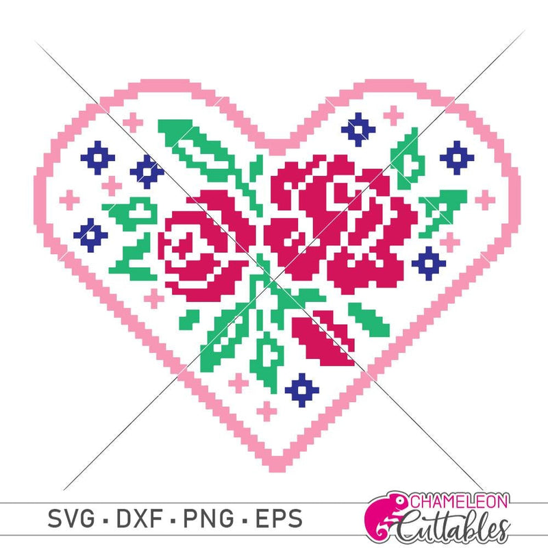 Faux Embroidery Heart With Roses Svg Png Dxf Eps Svg Dxf Png Cutting File