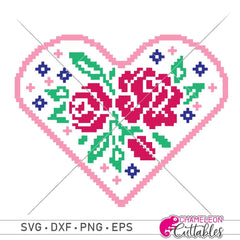 Faux Embroidery Heart With Roses Svg Png Dxf Eps Svg Dxf Png Cutting File