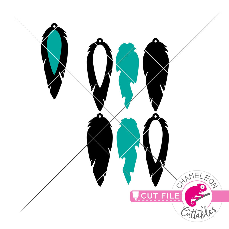 Feather with cutout Earring Template svg png dxf eps SVG DXF PNG Cutting File