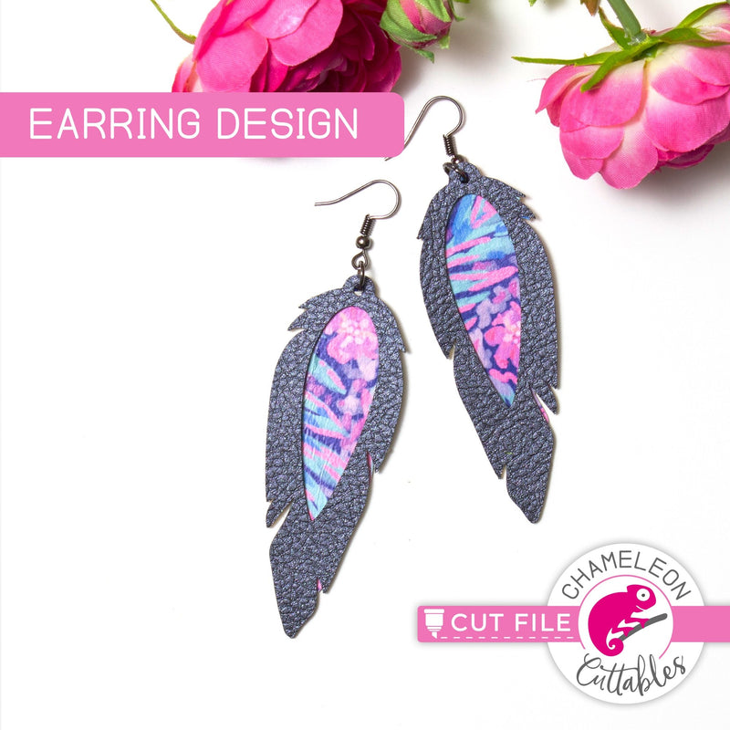 Feather with cutout Earring Template svg png dxf eps SVG DXF PNG Cutting File