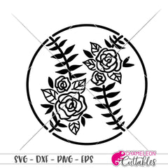 Floral Baseball with Roses svg png dxf eps SVG DXF PNG Cutting File