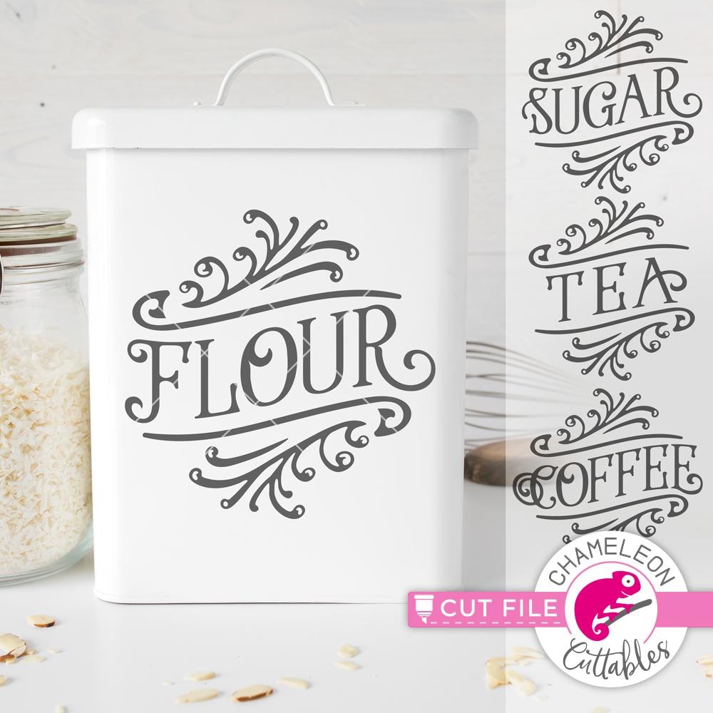 Flour Sugar Tea Coffee vintage canister svg png dxf eps Chameleon Cuttables  LLC